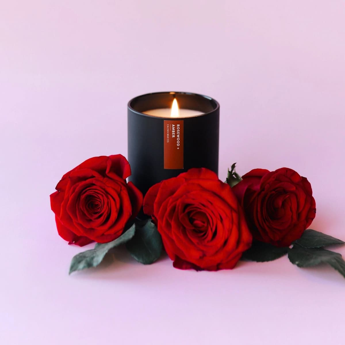 Rosewood + Amber Matte Black Tumbler Soy Candle