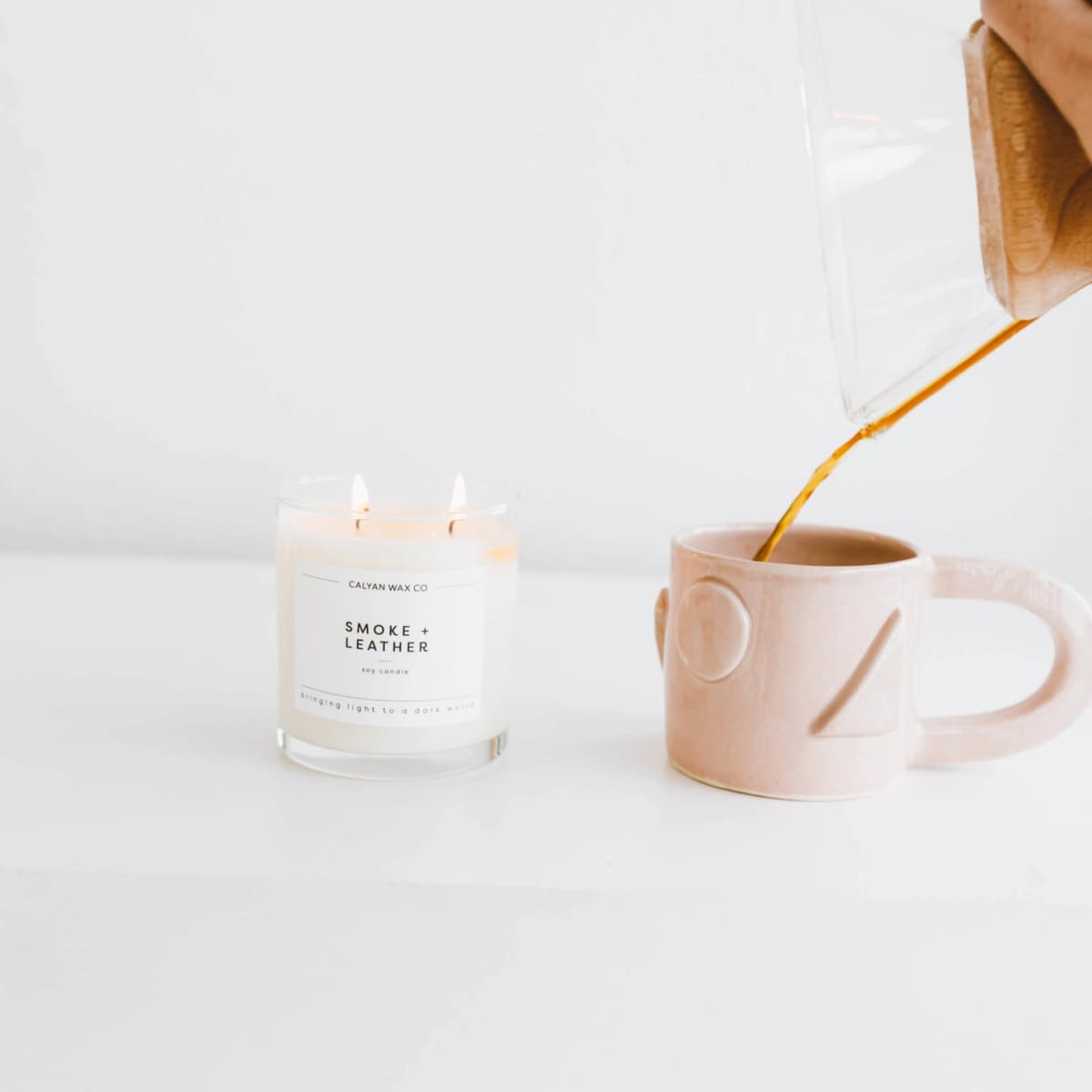 Smoke + Leather Glass Tumbler Soy Candle
