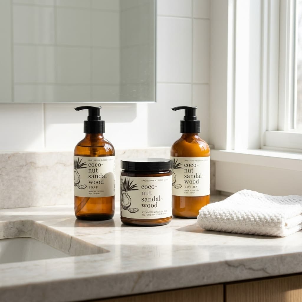 Coconut Sandalwood Bathroom Set with Lotion