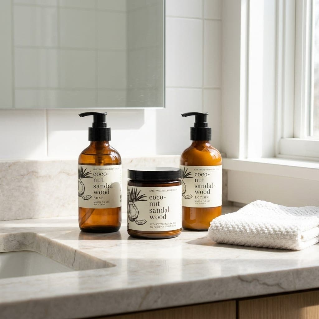 Coconut Sandalwood Bathroom Set with Lotion