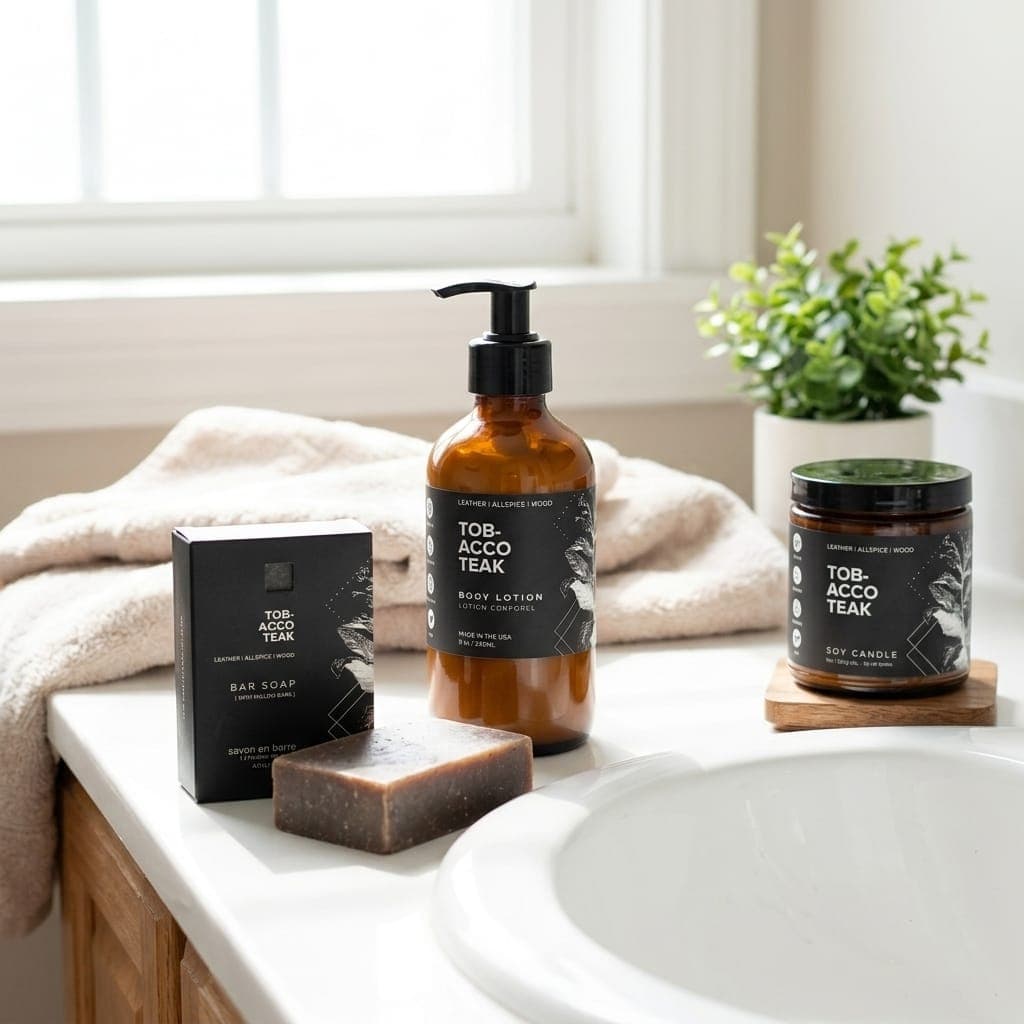 Tobacco Teak Bathroom Set with Lotion