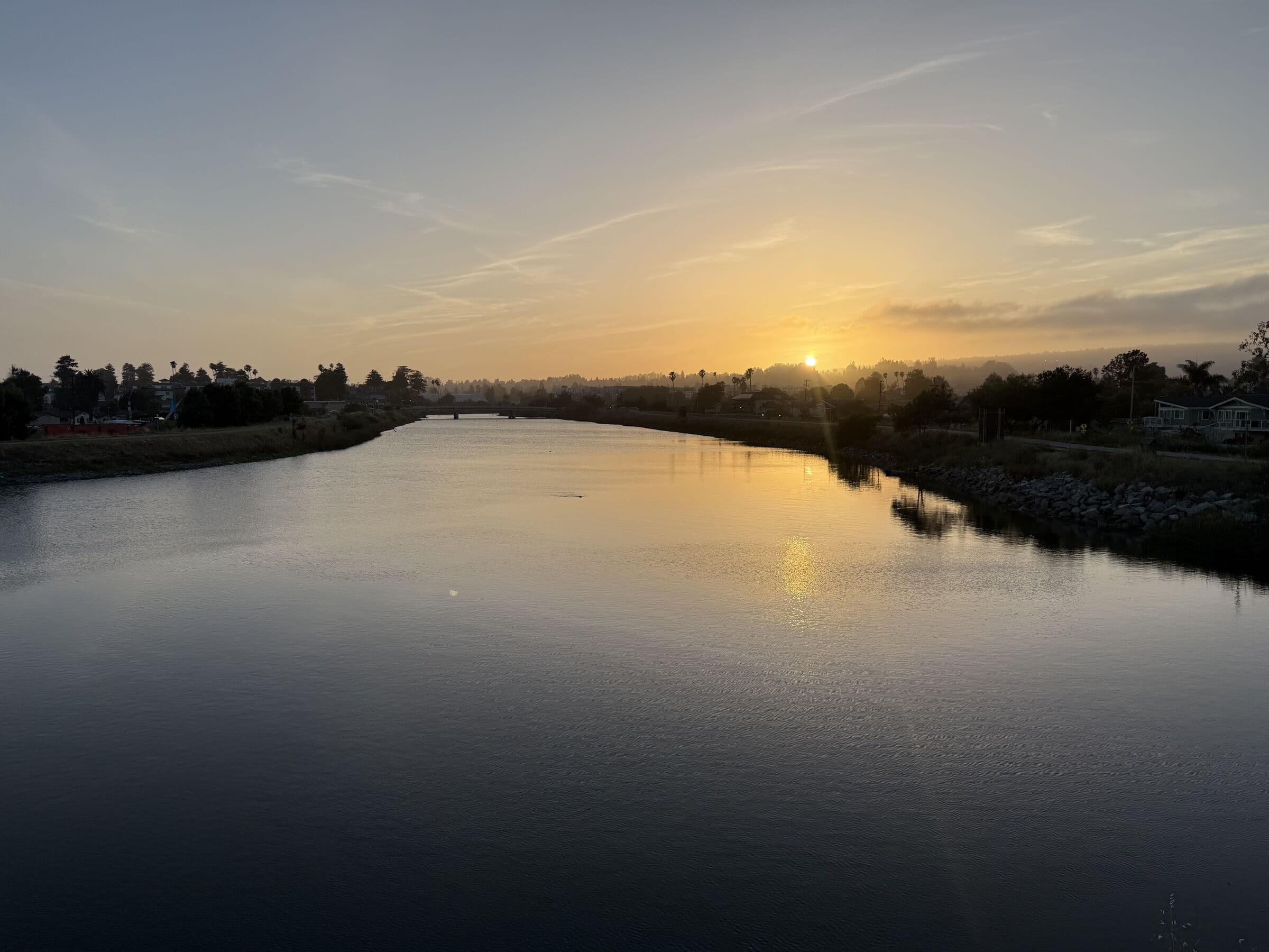 Sunrise over the San Lorenzo River in Santa Cruz, California